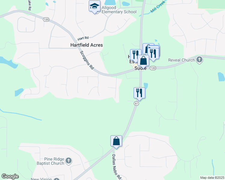 map of restaurants, bars, coffee shops, grocery stores, and more near 52 Hickory Court in Dallas