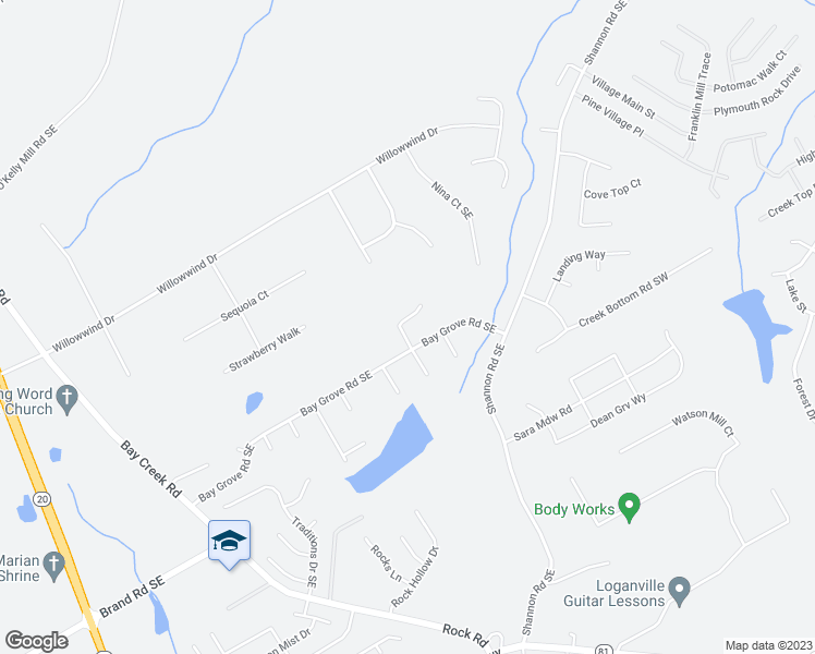 map of restaurants, bars, coffee shops, grocery stores, and more near 3602 Coveside Court in Loganville