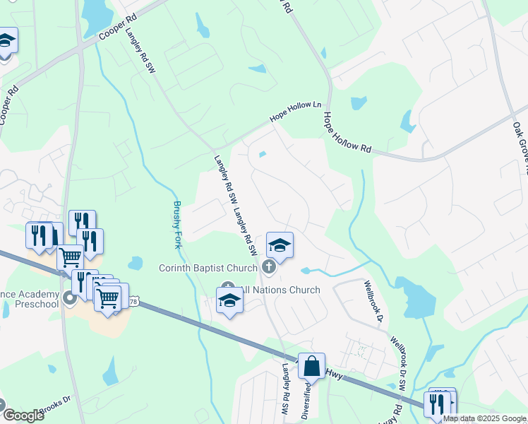 map of restaurants, bars, coffee shops, grocery stores, and more near 3573 Stonebranch Lane in Loganville
