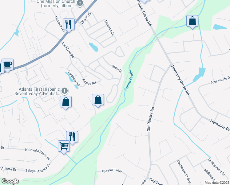 map of restaurants, bars, coffee shops, grocery stores, and more near 14 Kent Valley Circle in Tucker