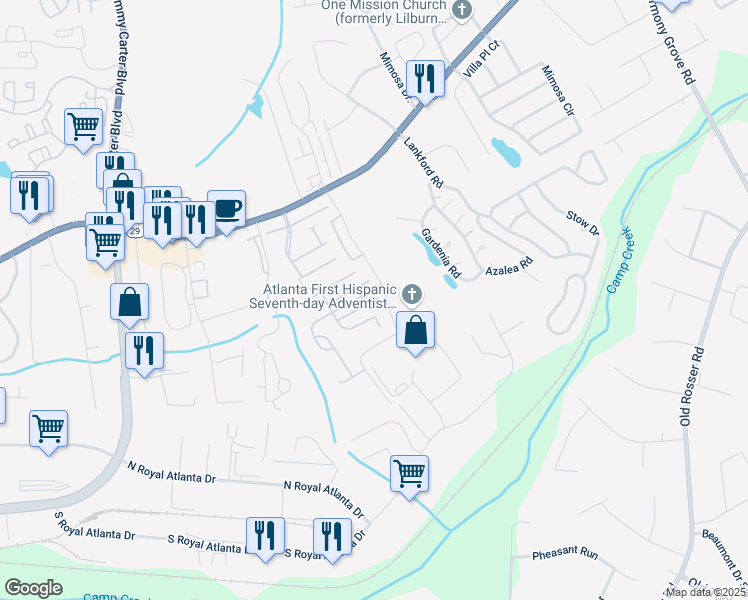map of restaurants, bars, coffee shops, grocery stores, and more near 6156 Thorncrest Drive in Tucker