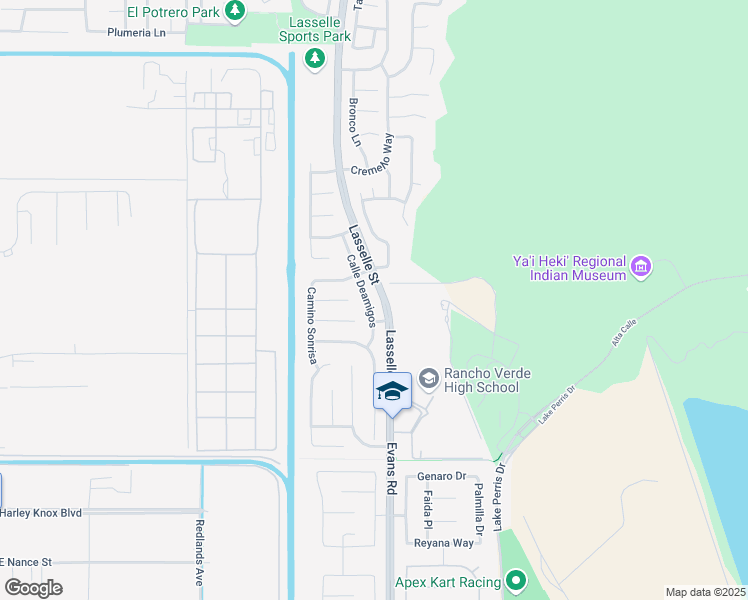map of restaurants, bars, coffee shops, grocery stores, and more near 17562 Calle De Amigos in Moreno Valley
