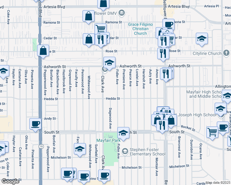 map of restaurants, bars, coffee shops, grocery stores, and more near 6049 Fidler Avenue in Lakewood