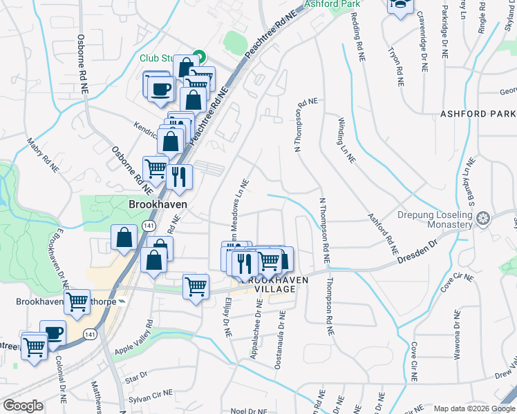 map of restaurants, bars, coffee shops, grocery stores, and more near 2475 East Osborne Road Northeast in Atlanta