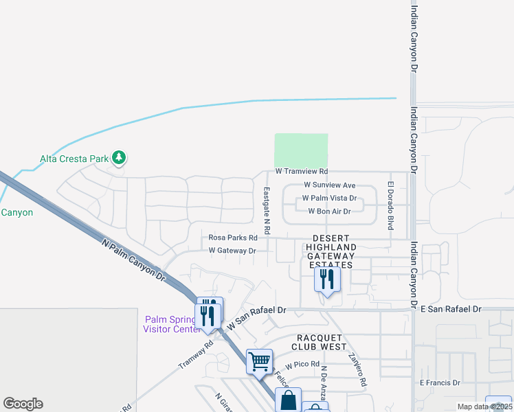 map of restaurants, bars, coffee shops, grocery stores, and more near 3864 Mission Peak in Palm Springs