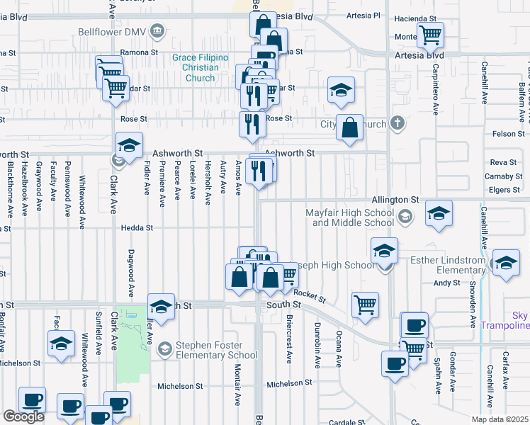 map of restaurants, bars, coffee shops, grocery stores, and more near in Lakewood