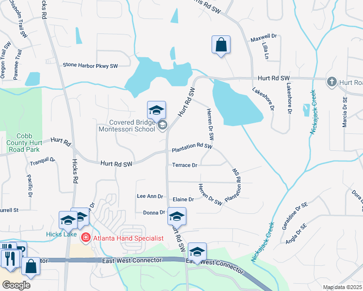 map of restaurants, bars, coffee shops, grocery stores, and more near 470 Plantation Road Southwest in Smyrna