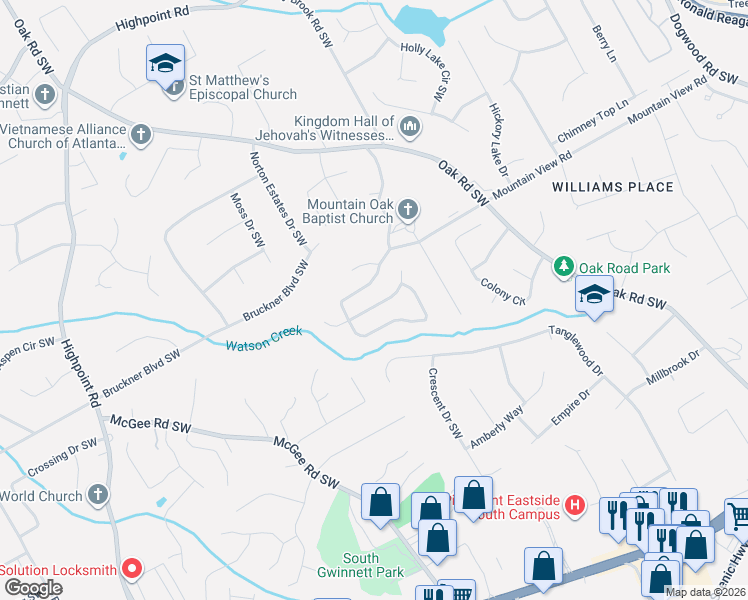 map of restaurants, bars, coffee shops, grocery stores, and more near 2795 Oak Meadow Drive in Snellville