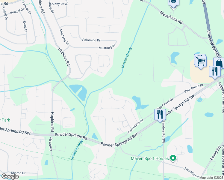 map of restaurants, bars, coffee shops, grocery stores, and more near 3703 Lockerbie Ln in Powder Springs
