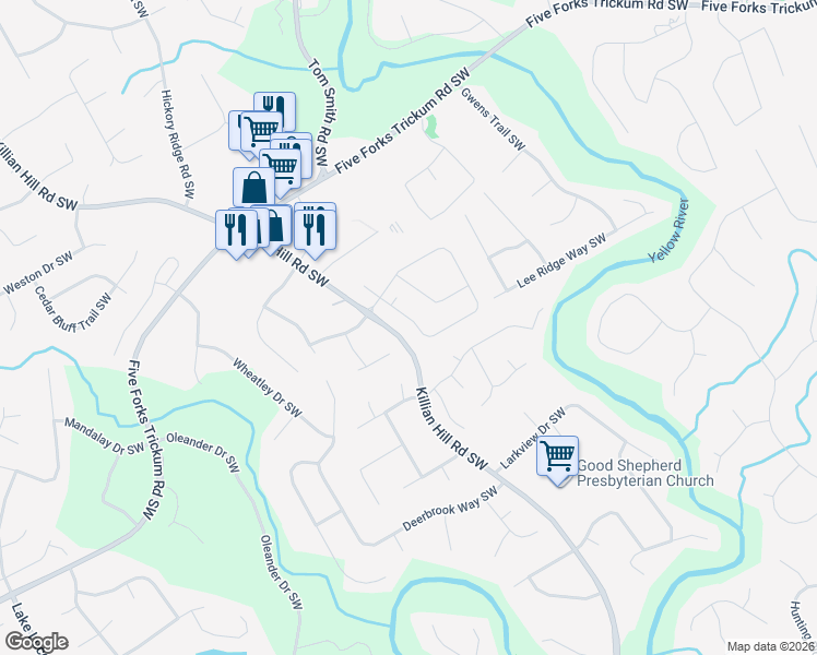 map of restaurants, bars, coffee shops, grocery stores, and more near 3541 Graham Way Southwest in Lilburn