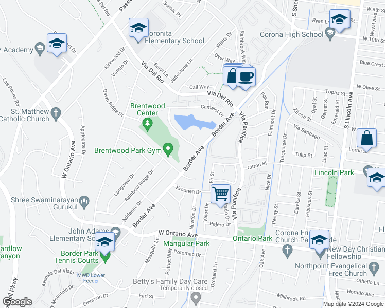 map of restaurants, bars, coffee shops, grocery stores, and more near in Corona