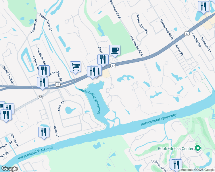 map of restaurants, bars, coffee shops, grocery stores, and more near 4215 Coquina Harbour Drive in Little River