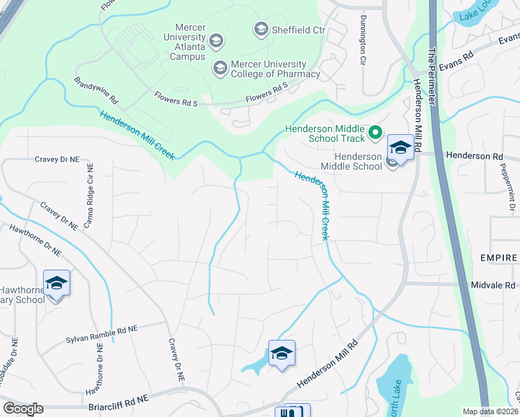 map of restaurants, bars, coffee shops, grocery stores, and more near 2695 Rangewood Drive Northeast in Atlanta