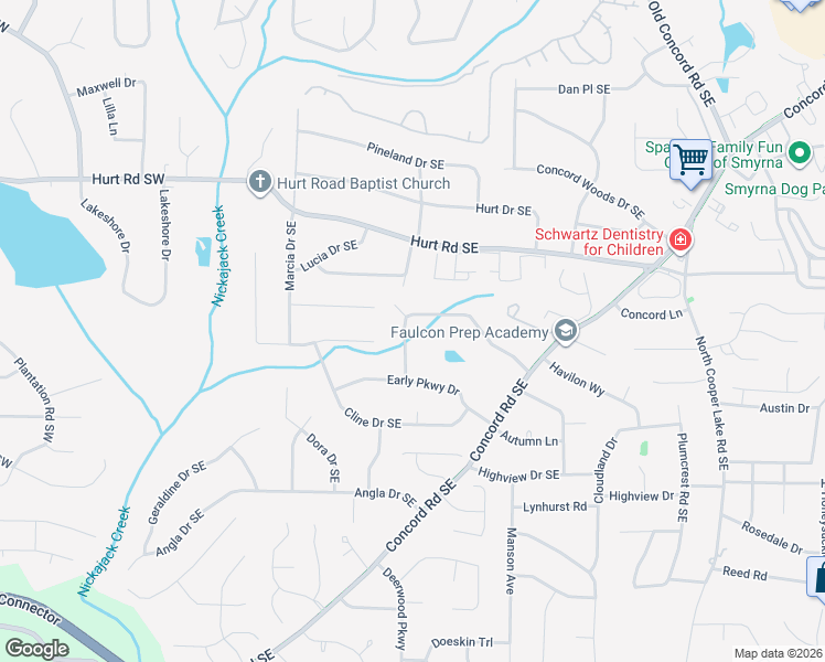 map of restaurants, bars, coffee shops, grocery stores, and more near 202 Oak Forest Drive in Smyrna