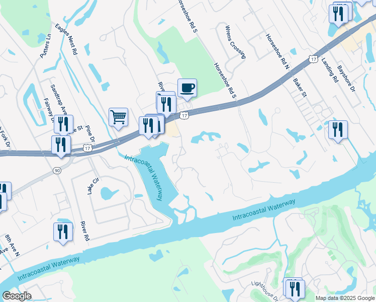 map of restaurants, bars, coffee shops, grocery stores, and more near 4225 Coquina Harbour Drive in Little River