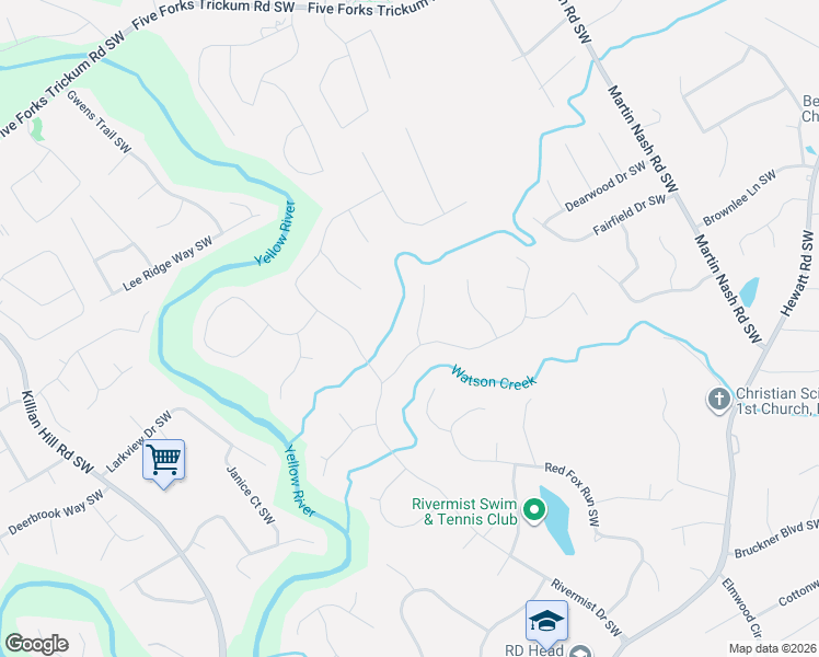 map of restaurants, bars, coffee shops, grocery stores, and more near 1383 Crooked Tree Court Southwest in Lilburn
