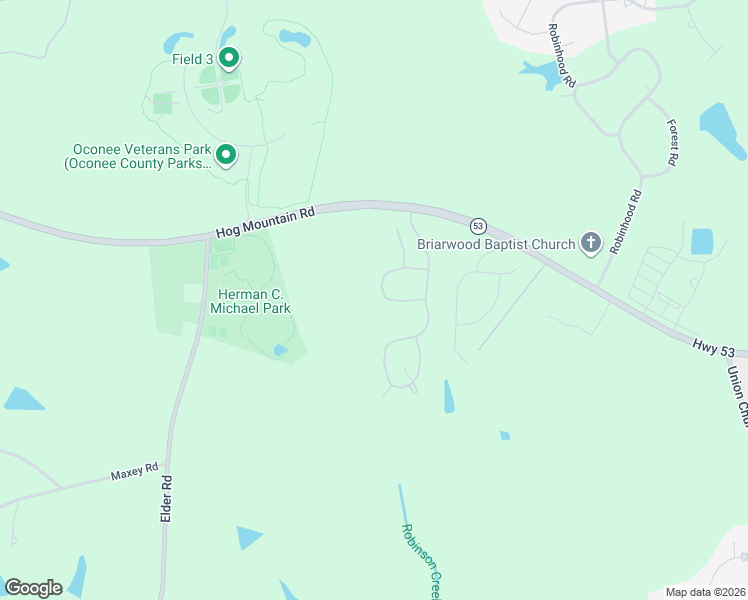 map of restaurants, bars, coffee shops, grocery stores, and more near 2031 Sycamore Circle in Watkinsville