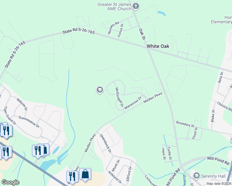 map of restaurants, bars, coffee shops, grocery stores, and more near 2813 McArthur Drive in Conway