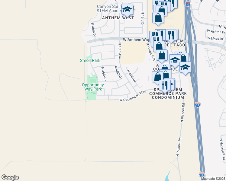 map of restaurants, bars, coffee shops, grocery stores, and more near 4565 West Stoneman Drive in Phoenix