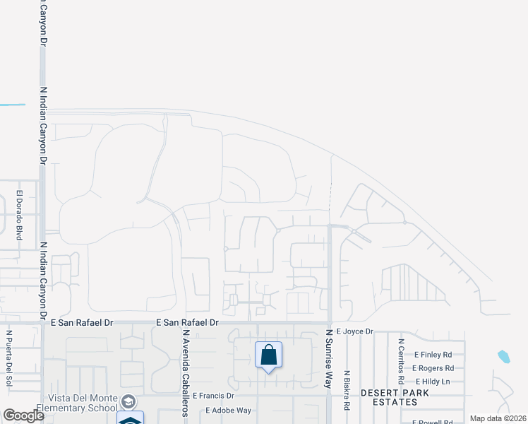 map of restaurants, bars, coffee shops, grocery stores, and more near 1290 Esperanza Trail in Palm Springs