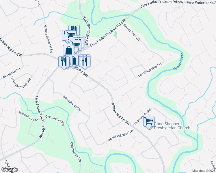 map of restaurants, bars, coffee shops, grocery stores, and more near 3541 Graham Way Southwest in Lilburn