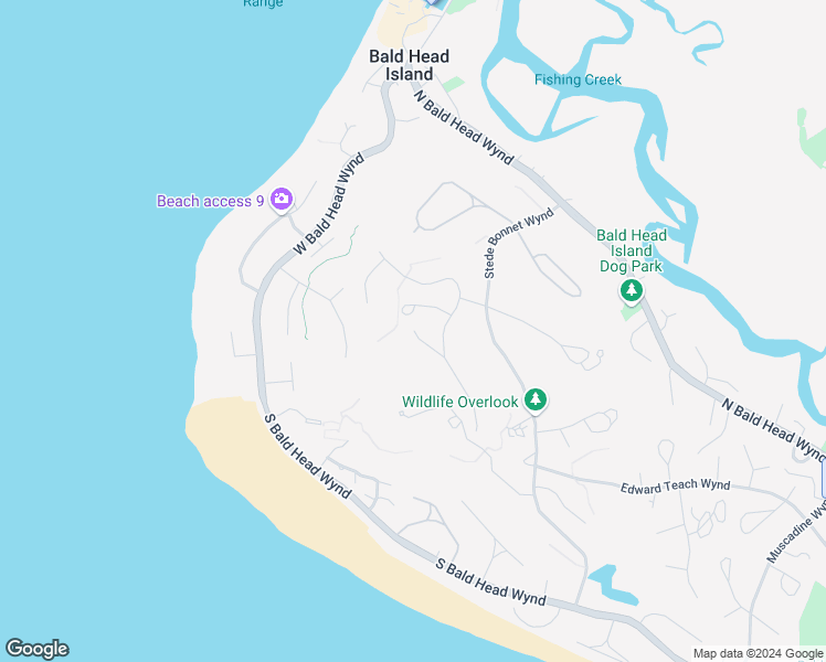 map of restaurants, bars, coffee shops, grocery stores, and more near 16 Musket Court in Bald Head Island
