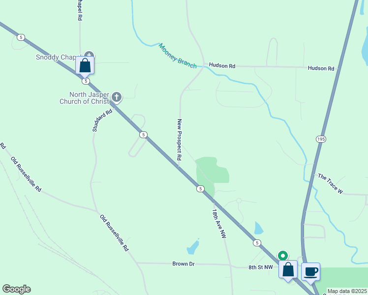 map of restaurants, bars, coffee shops, grocery stores, and more near 1500 New Prospect Road in Jasper