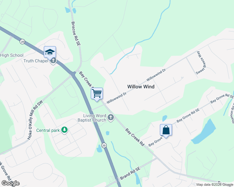map of restaurants, bars, coffee shops, grocery stores, and more near 3601 Willowwind Court in Loganville