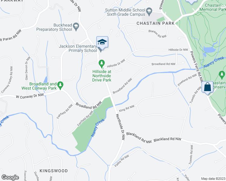 map of restaurants, bars, coffee shops, grocery stores, and more near 4015 Northside Drive Northwest in Atlanta