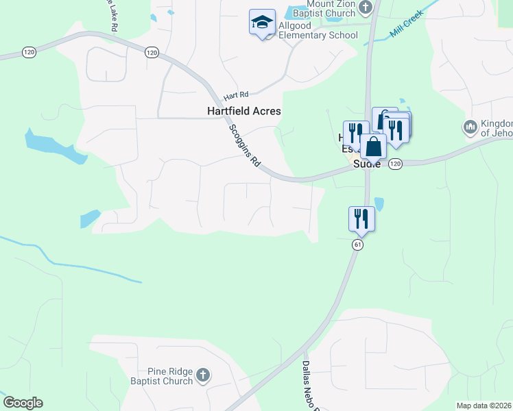 map of restaurants, bars, coffee shops, grocery stores, and more near 44 Sorghum Court in Dallas