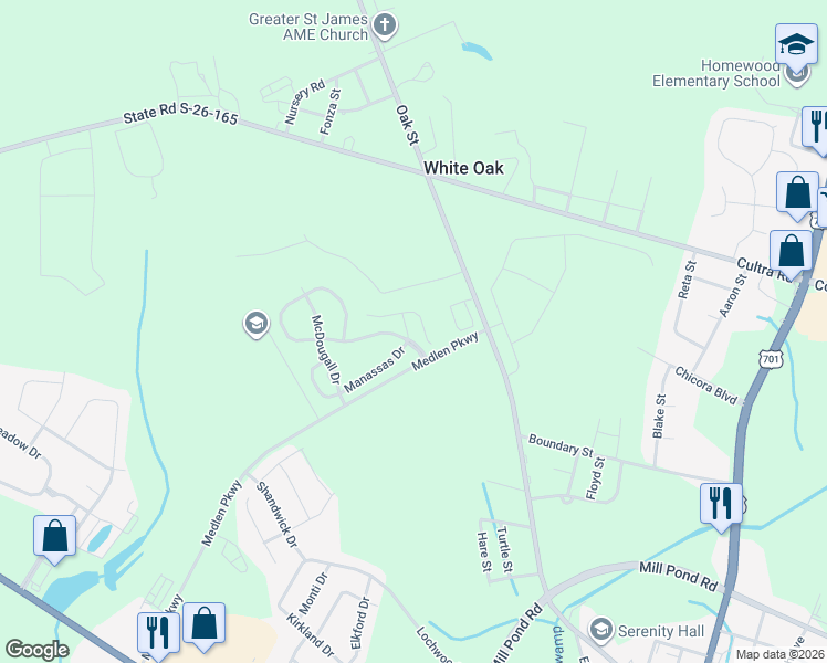 map of restaurants, bars, coffee shops, grocery stores, and more near 2716 Mercer Drive in Conway