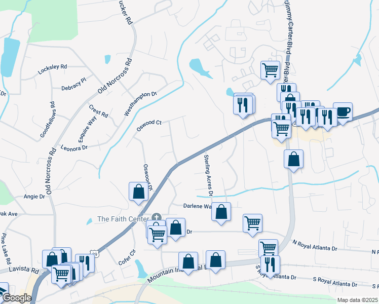 map of restaurants, bars, coffee shops, grocery stores, and more near 4734 Lawrenceville Highway in Tucker