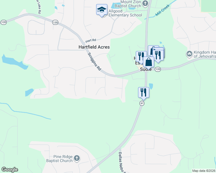 map of restaurants, bars, coffee shops, grocery stores, and more near 93 Sugar Mill Drive in Dallas
