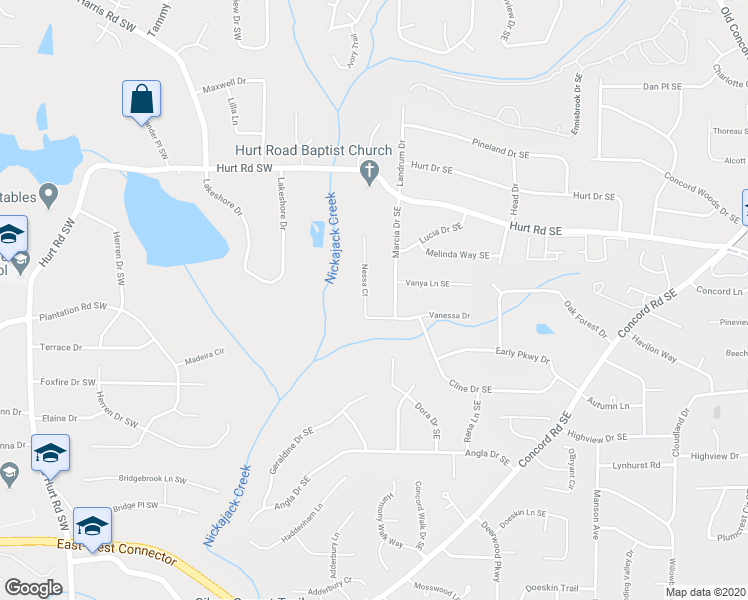 map of restaurants, bars, coffee shops, grocery stores, and more near 3664 Nessa Court in Smyrna