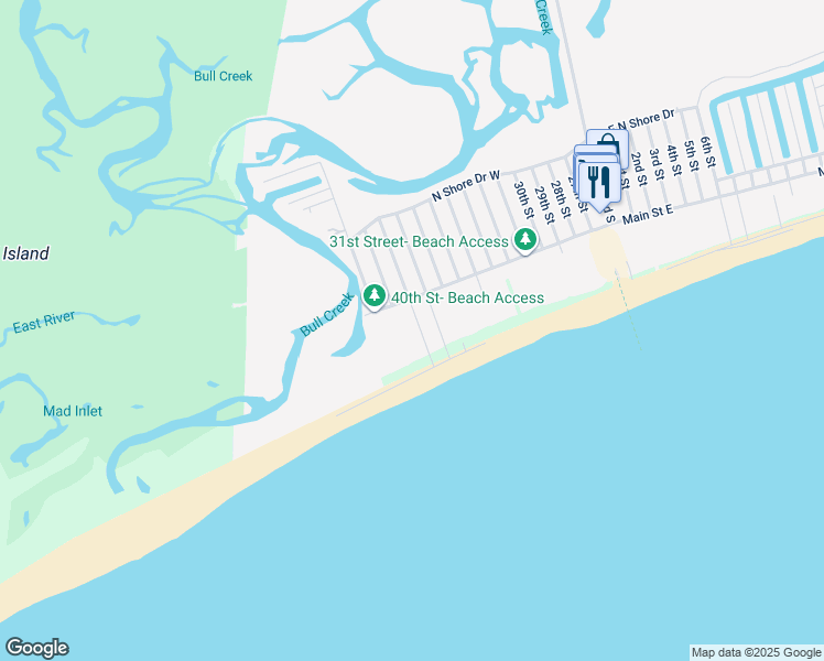 map of restaurants, bars, coffee shops, grocery stores, and more near 1203 West Main Street in Sunset Beach