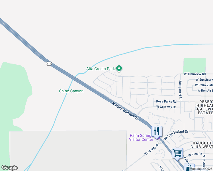 map of restaurants, bars, coffee shops, grocery stores, and more near 1231 Palmas Ridge in Palm Springs