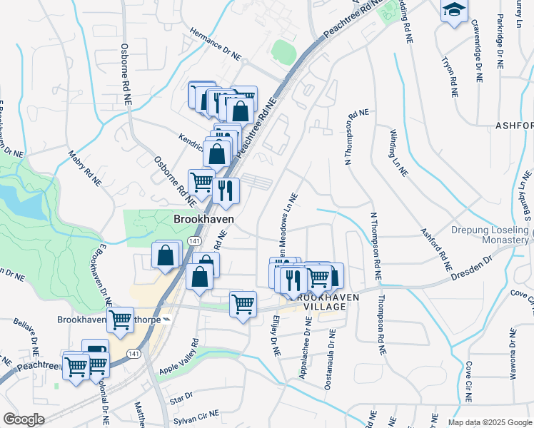 map of restaurants, bars, coffee shops, grocery stores, and more near 2691 Caldwell Road Northeast in Atlanta
