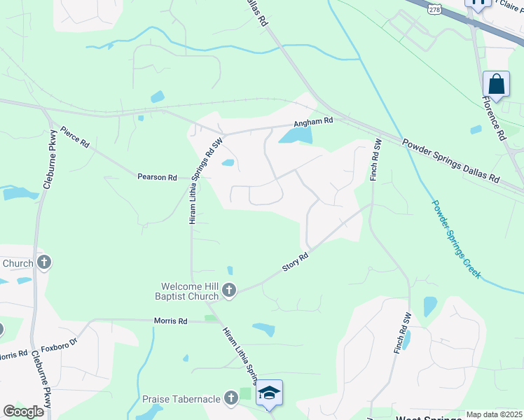 map of restaurants, bars, coffee shops, grocery stores, and more near 3261 Birchhaven Trace in Powder Springs