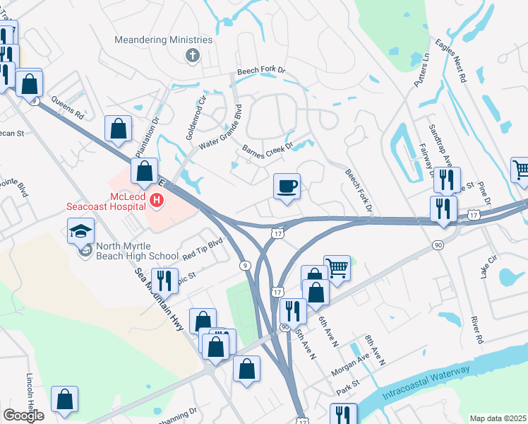 map of restaurants, bars, coffee shops, grocery stores, and more near 4273 Villas Drive in Little River
