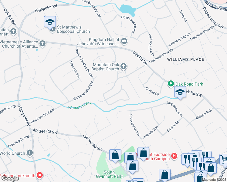 map of restaurants, bars, coffee shops, grocery stores, and more near 2795 Oak Meadow Drive in Snellville