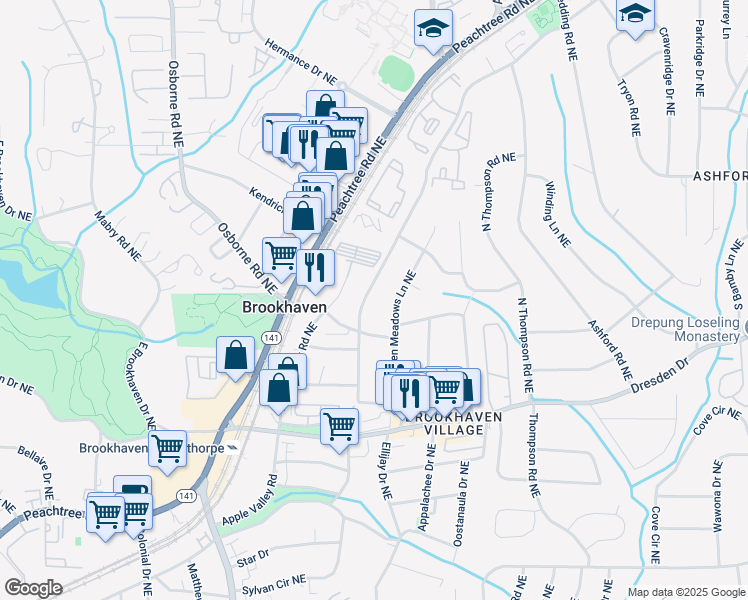 map of restaurants, bars, coffee shops, grocery stores, and more near 2691 Caldwell Road Northeast in Atlanta