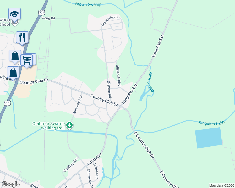 map of restaurants, bars, coffee shops, grocery stores, and more near 1603 Clayton Street in Conway