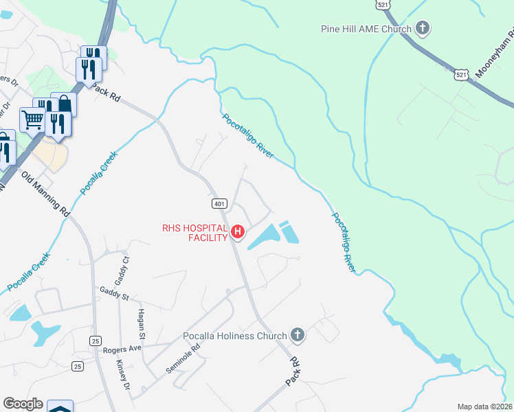 map of restaurants, bars, coffee shops, grocery stores, and more near 154 Brentwood Drive in Sumter