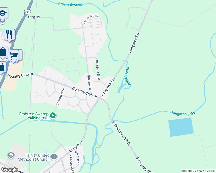 map of restaurants, bars, coffee shops, grocery stores, and more near 2487 Long Avenue Extension in Conway