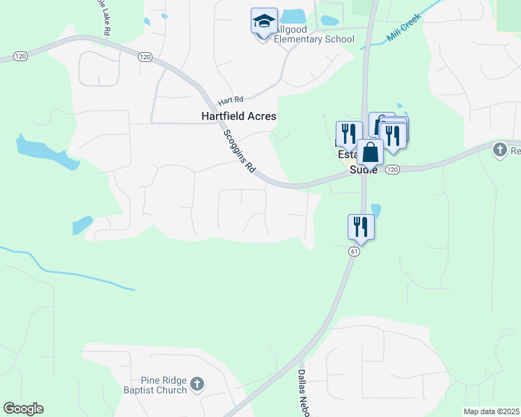 map of restaurants, bars, coffee shops, grocery stores, and more near 108 Sugar Mill Drive in Dallas
