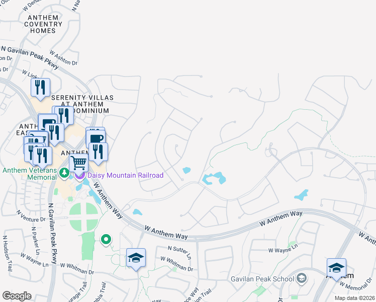 map of restaurants, bars, coffee shops, grocery stores, and more near 41927 West Golf Crest Court in Anthem
