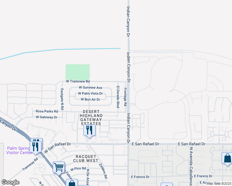 map of restaurants, bars, coffee shops, grocery stores, and more near 3967 El Dorado Boulevard in Palm Springs