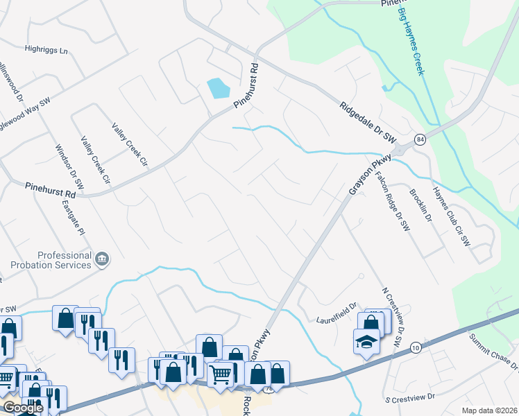 map of restaurants, bars, coffee shops, grocery stores, and more near 2445 Trillium View Drive in Grayson