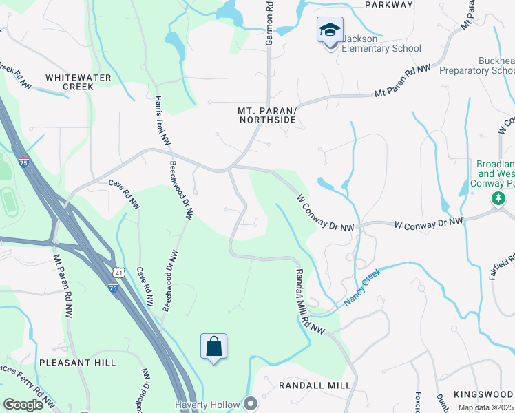 map of restaurants, bars, coffee shops, grocery stores, and more near 4045 Randall Mill Road Northwest in Atlanta