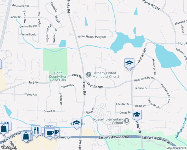 map of restaurants, bars, coffee shops, grocery stores, and more near 3650 Fred Walker Drive in Smyrna